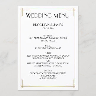 Great Gatsby White Art Deco Wedding Menu