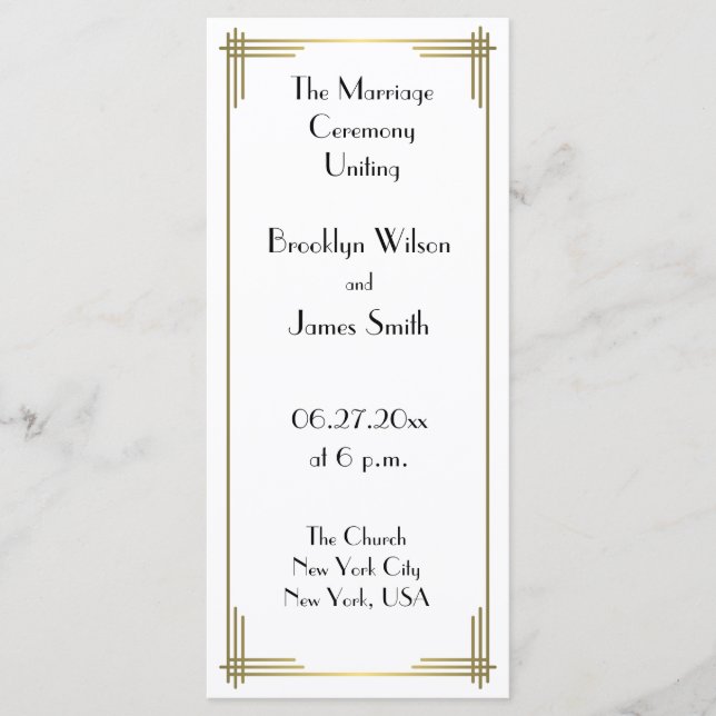 Great Gatsby White Art Deco Wedding Programs (Front)