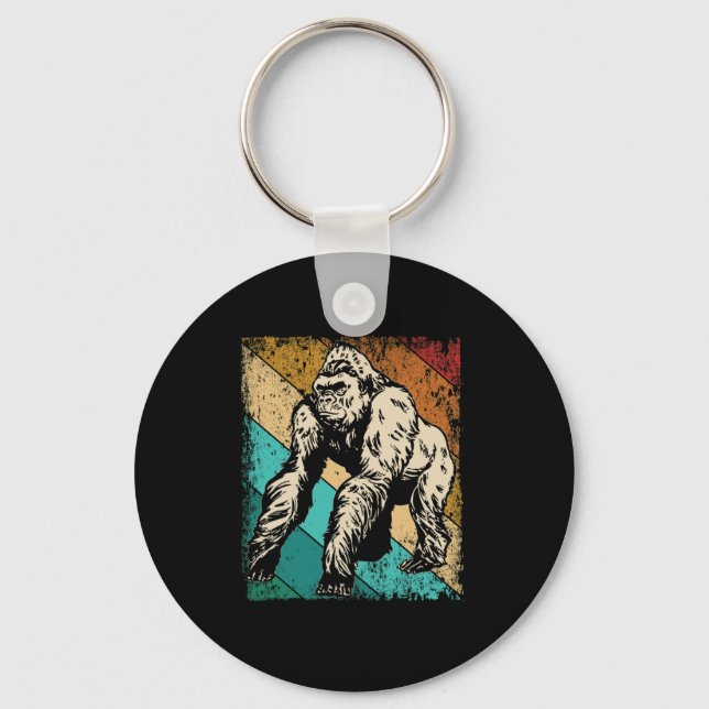 Great Gorilla Retro Silhouette Great Apes Key Ring (Front)