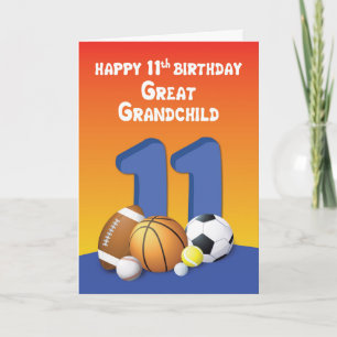 Great Grandchild, Boy 11th Birthday Sports Balls Card