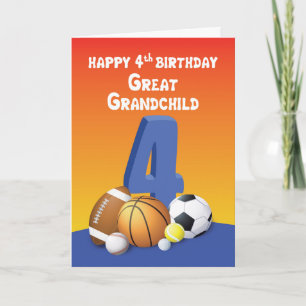Great Grandchild, Boy 4th Birthday Sports Balls Card