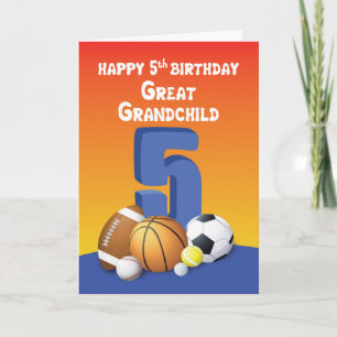 Great Grandchild, Boy 5th Birthday Sports Balls Card