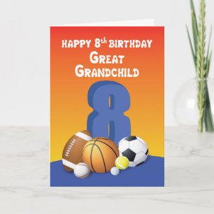Great Grandchild, Boy 8th Birthday Sports Balls Card