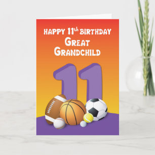 Great Grandchild, Girl 11th Birthday Sports Balls Card