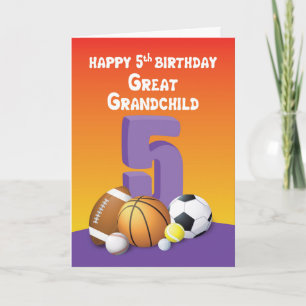 Great Grandchild, Girl 5th Birthday Sports Balls Card