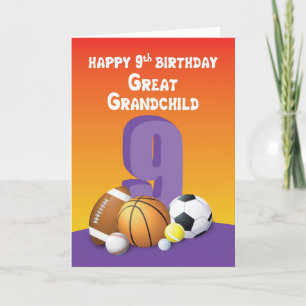 Great Grandchild, Girl 9th Birthday Sports Balls Card