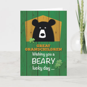 Great Grandchildren Bear+Shamrock on St. Patrick's Card