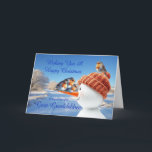 Great Grandchildren Robins and Snowman Christmas Holiday Card<br><div class="desc">A beautiful Christmas card for great grandchildren. Send seasonal cheer with this beautifully illustrated Christmas card showcasing three cheeky robins balancing on a snowman's carrot nose. A joyful design capturing the magic of winter and the spirit of the holidays.</div>