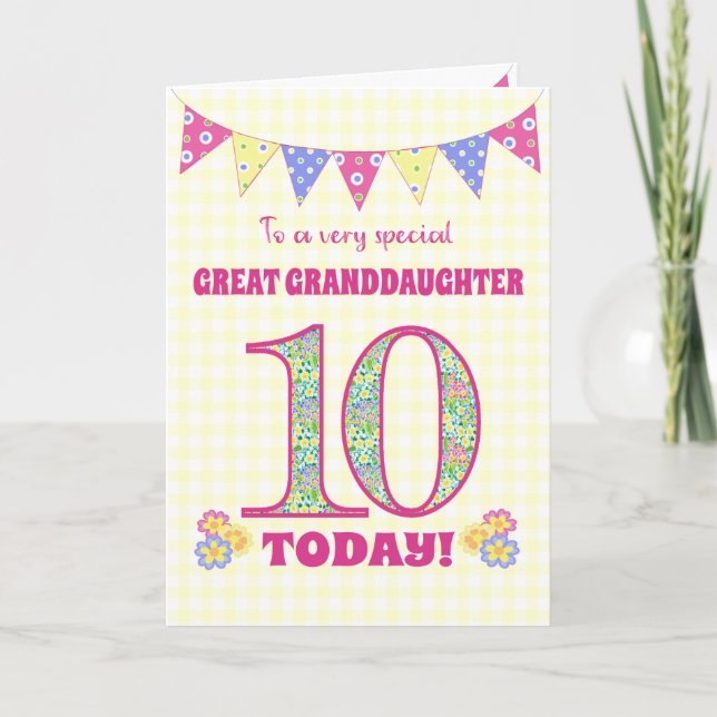 Great Granddaughter 10th Birthday Primroses Card (Front)