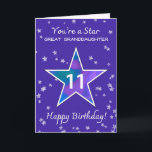 Great Granddaughter 11th Birthday Shining Star Card<br><div class="desc">Let your great-granddaughter know how treasured she is as she turns 11. This colourful birthday design features a large watercolor star at the centre, filled with soft, blended hues and surrounded by textured star accents. Set on a light periwinkle background, it’s a beautiful way to celebrate her growing personality, imagination,...</div>