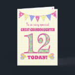 Great Granddaughter 12th Birthday Primroses Card<br><div class="desc">A pretty 12th Birthday card for your great-granddaughter, with polka dot bunting, primrose flowers and numbers filled with a primrose pattern, all on a pale yellow check gingham background. The front cover message is, 'To a very special GREAT GRANDDAUGHTER 12 TODAY!' The inside message is just a suggestion and you...</div>