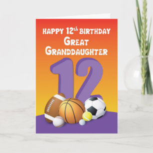 Great Granddaughter 12th Birthday Sports Balls Card