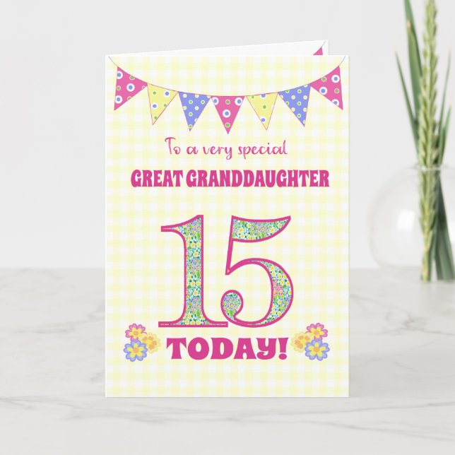 Great Granddaughter 15th Birthday Primroses Card (Front)