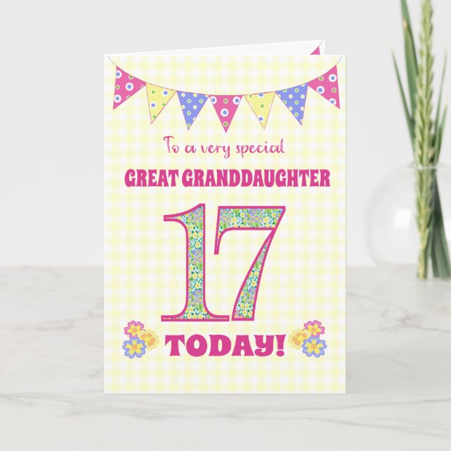 Great Granddaughter 17th Birthday Primroses Card (Front)