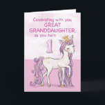 Great Granddaughter 1st Birthday Pink Horse Card<br><div class="desc">A sweet pink pony just like your great granddaughter is prancing with the number one! Gold looking details are woven in her mane and tail. Perfect card to wish your great granddaughter her 1st birthday!
(Digitally rendered golden looking colour)</div>