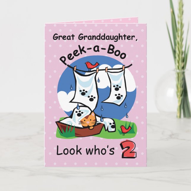 Great Granddaughter 2nd Birthday,Peek-a-Boo Kitten Card (Front)