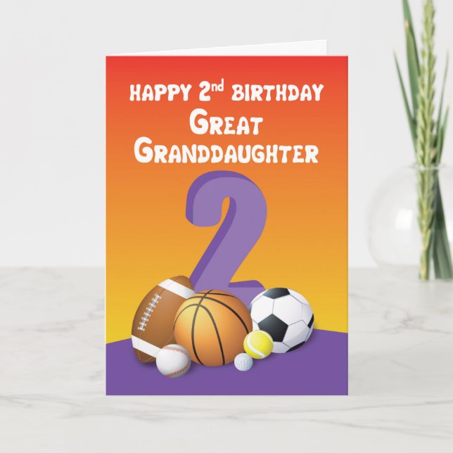 Great Granddaughter 2nd Birthday Sports Balls Card (Front)
