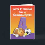 Great Granddaughter 4th Birthday Sports Balls Card<br><div class="desc">Now is a great time to grab this colourful sports card to give to your great granddaughter who is turning 2 years old soon. This card comes with a fun birthday message to wish her a happy 4th birthday.</div>