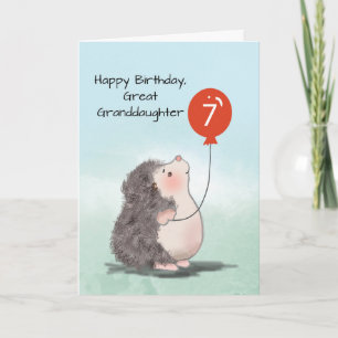 Great Granddaughter 7th Birthday Cute Hedgehog Card