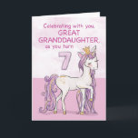 Great Granddaughter 7th Birthday Pink Horse Card<br><div class="desc">A sweet pink pony just like your great granddaughter is prancing with the number seven! Gold looking details are woven in her mane and tail. Perfect card to wish your great granddaughter her 7th birthday!
(Digitally rendered golden looking colour)</div>