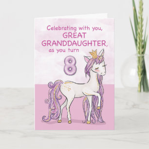 Great Granddaughter 8th Birthday Pink Horse Card