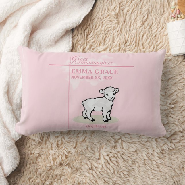 Great Granddaughter Baptism Pink Girl Lamb Lumbar Cushion (Blanket)