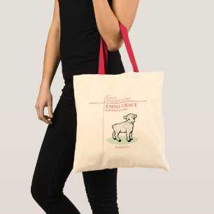 Great Granddaughter Baptism Pink Girl Lamb Tote Bag