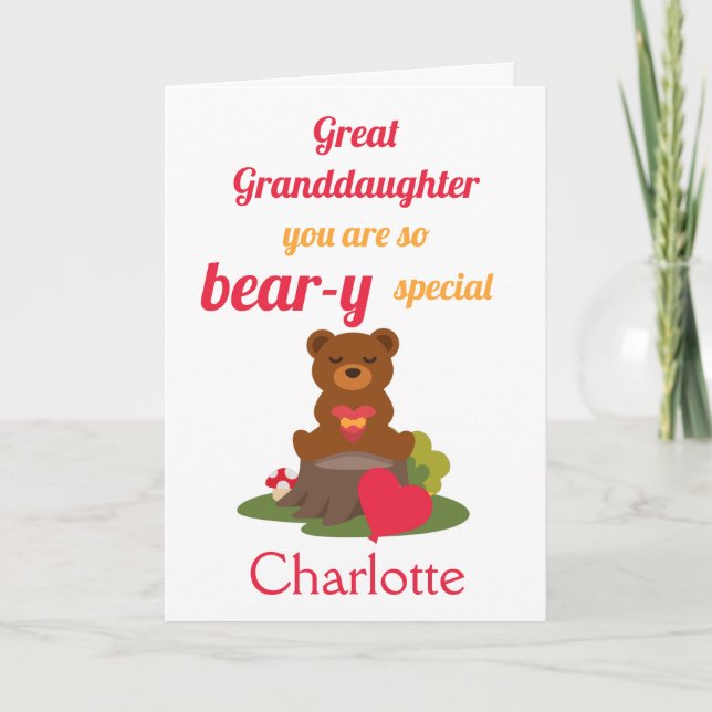 Great Granddaughter Bear-y Special Valentines Day Card (Front)