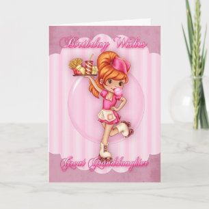 great granddaughter birthday card - cute waitress