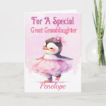 Great Granddaughter Birthday Penguin Ballerina  Card<br><div class="desc">A cute Birthday card designed for a special Great granddaughter . Design of a baby penguin dressed as a ballerina in a pink tutu with a pale pink and white snowy background . All text can be amended as needed . Customised by changing the title and who for then personalise...</div>