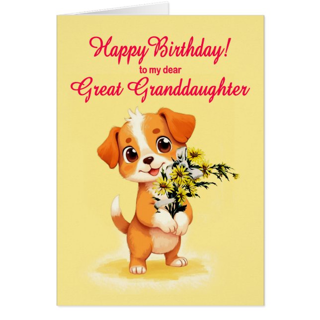Great Granddaughter Birthday Puppy and Flowers  (Front)