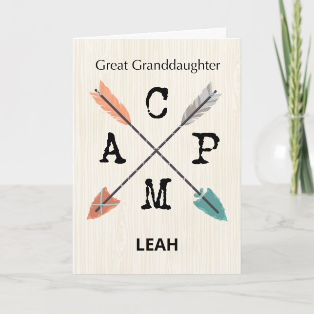 Great Granddaughter Camp Personalise Name Arrows Card (Front)