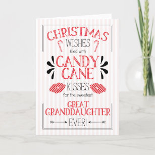 Great Granddaughter Candy Cane Kisses Christmas Holiday Card