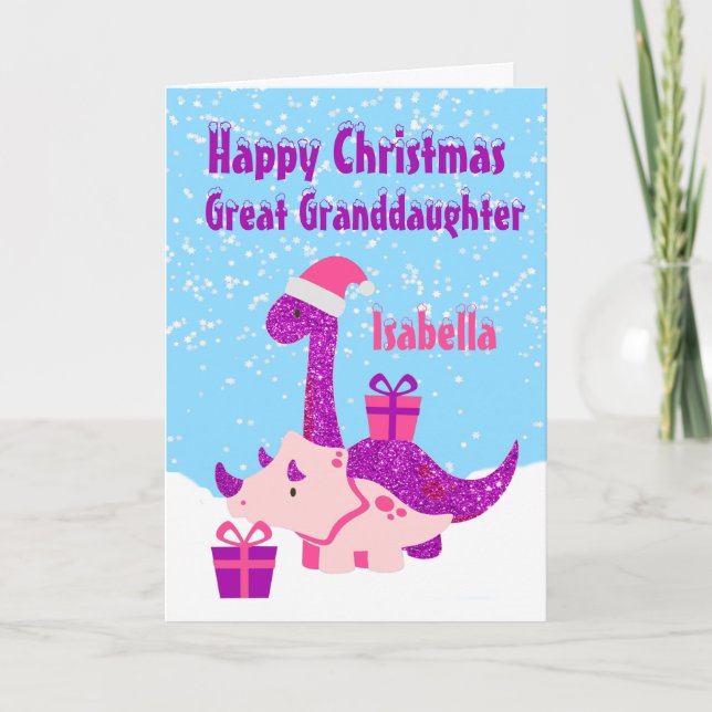 Great Granddaughter Dinosaur Purple Personalised C Card (Front)