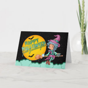 great granddaughter halloween card with cute witch