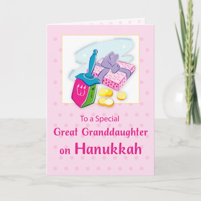 Great Granddaughter Hanukkah Blue With Dreidel Card (Front)