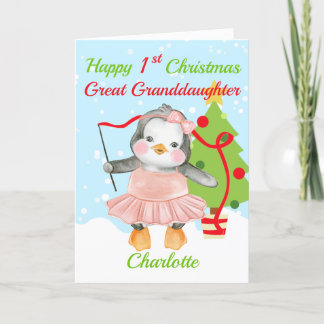 Great Granddaughter Happy 1st Christmas Penguin Holiday Card