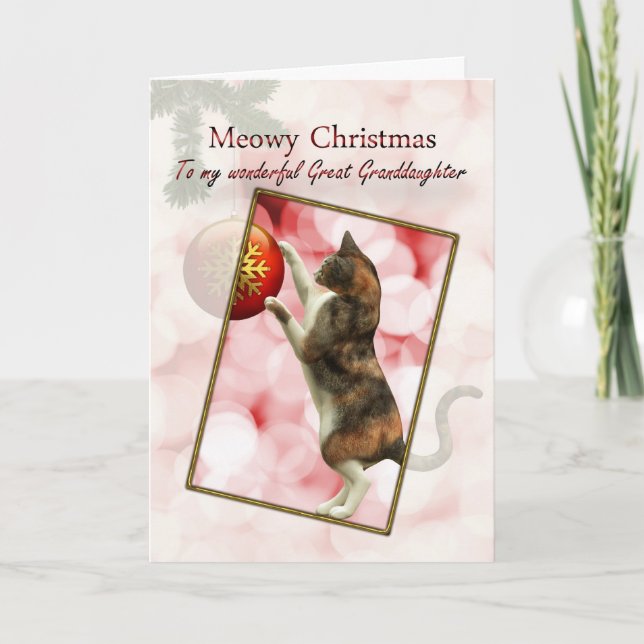 Great Granddaughter, Meowy Christmas Holiday Card (Front)