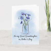 Great Granddaughter Mothers Day Cornflowers in Mas