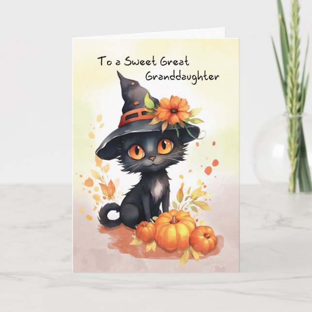 Great Granddaughter Sweet Halloween Cat Card (Front)