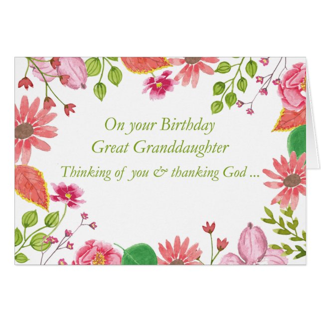 Great Granddaughter Watercolor Flowers Religious B (Front Horizontal)