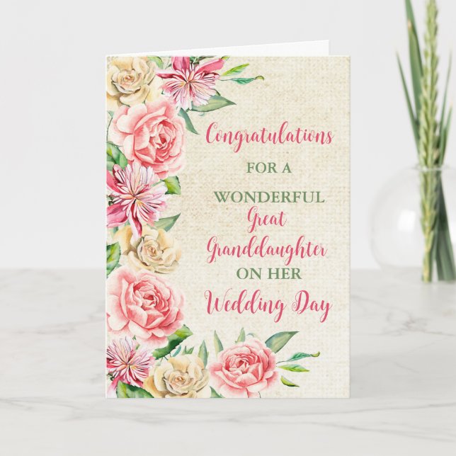 Great Granddaughter Wedding Day Congratulations Card (Front)