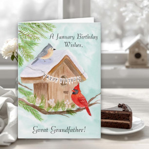 Great Grandfather Happy January Birthday Birds Card