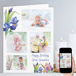 Great Grandma 4 Photo Spring Flowers Birthday Card