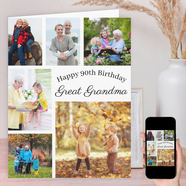 Great Grandma 6 Photo Collage Any Age Birthday Card (Creator Uploaded)