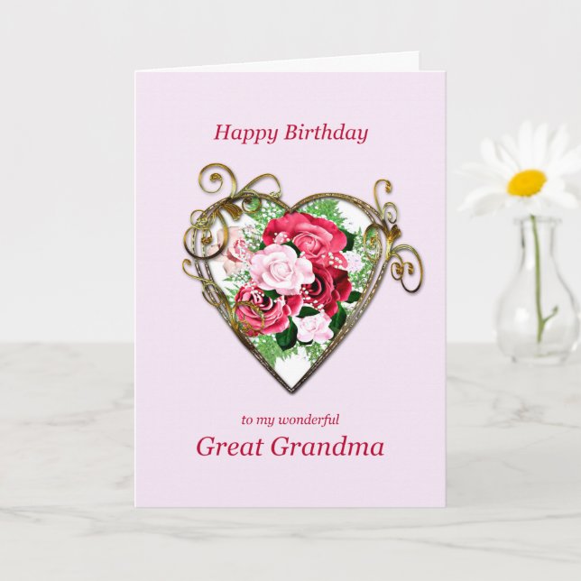 Great Grandma Birthday Antique Painted Roses Card (Small Plant)