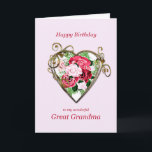 Great Grandma Birthday Antique Painted Roses Card<br><div class="desc">A romantic birthday card. A painting of roses is framed by an embellished golden heart. Give your great-grandma a birthday greeting with a beautiful painting of a bouquet of roses.</div>