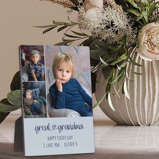 Great Grandma Heart Lettering Editable 3 Photo  Plaque (Creator Uploaded)
