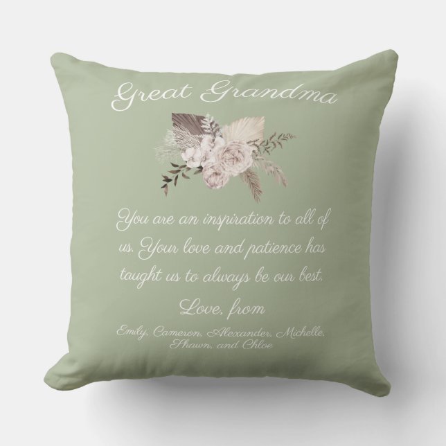 Great Grandma Message From Kids Boho Bouquet Cushion (Front)