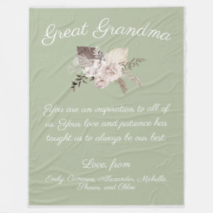 Great Grandma Message From Kids Boho Bouquet Fleece Blanket